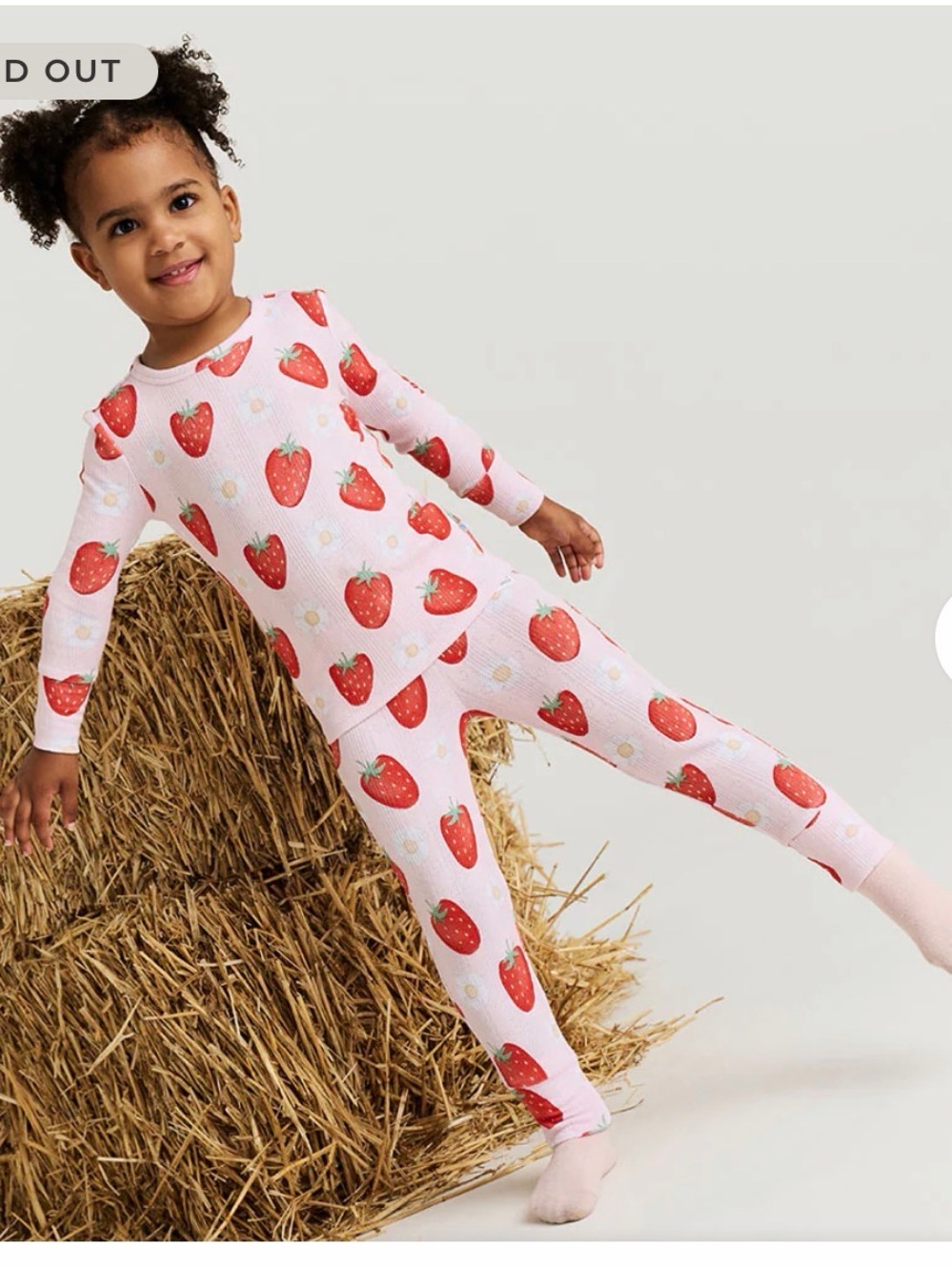 Posh Peanut Pink Strawberry-Print Two-Piece Pajama Set size 3 to 4